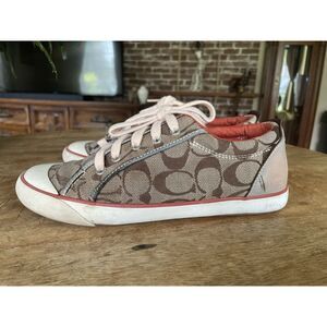 Coach Barrett Women’s Sneakers Monogram Canvas Pink Trim Size 7.5 М Used